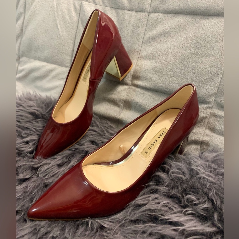 Chunky Burgundy Heels with Gold Accents from Zara!